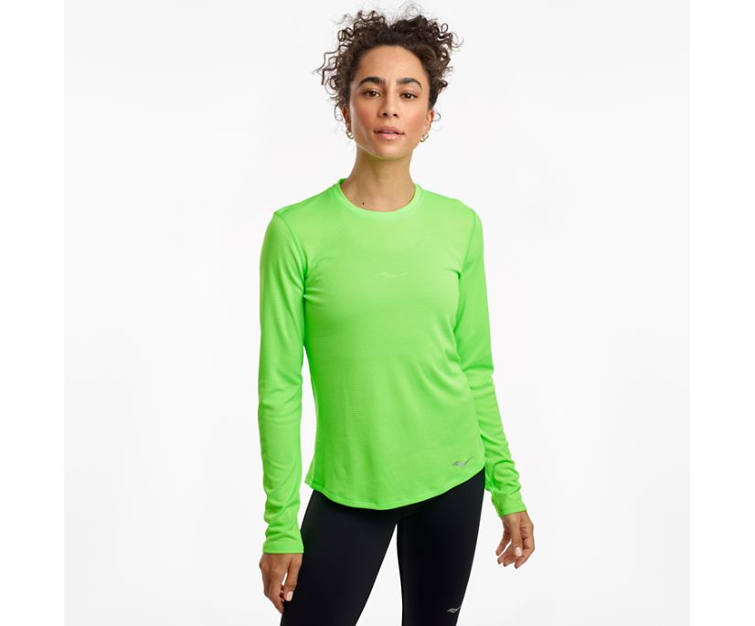 Women's Saucony Stopwatch Long Sleeve Shirts Green | Singapore 293UZGT